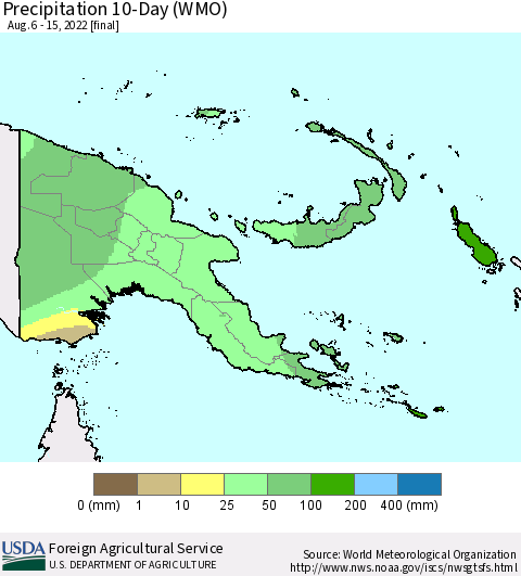 Papua New Guinea Precipitation 10-Day (WMO) Thematic Map For 8/6/2022 - 8/15/2022