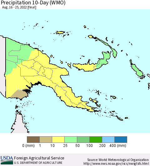 Papua New Guinea Precipitation 10-Day (WMO) Thematic Map For 8/16/2022 - 8/25/2022