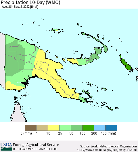 Papua New Guinea Precipitation 10-Day (WMO) Thematic Map For 8/26/2022 - 9/5/2022