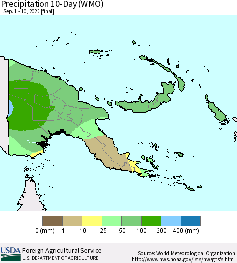 Papua New Guinea Precipitation 10-Day (WMO) Thematic Map For 9/1/2022 - 9/10/2022