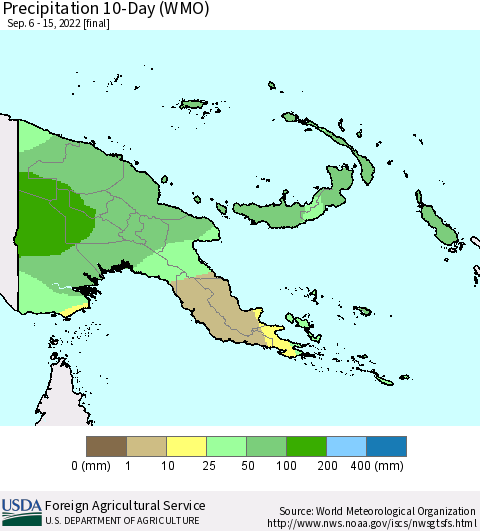 Papua New Guinea Precipitation 10-Day (WMO) Thematic Map For 9/6/2022 - 9/15/2022
