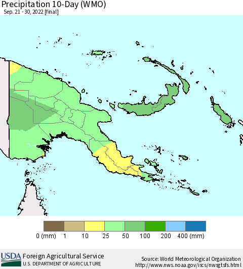 Papua New Guinea Precipitation 10-Day (WMO) Thematic Map For 9/21/2022 - 9/30/2022