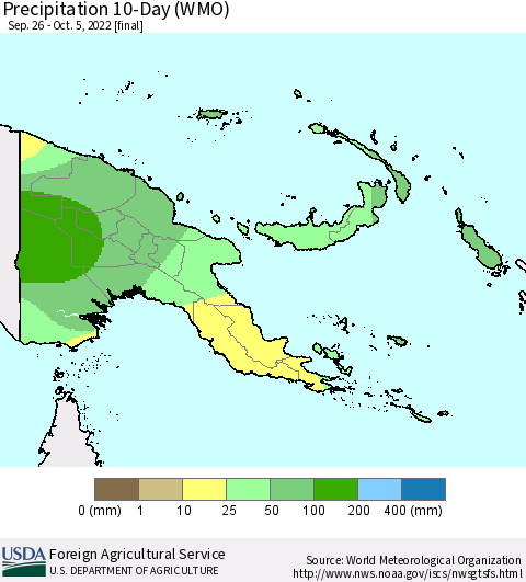 Papua New Guinea Precipitation 10-Day (WMO) Thematic Map For 9/26/2022 - 10/5/2022