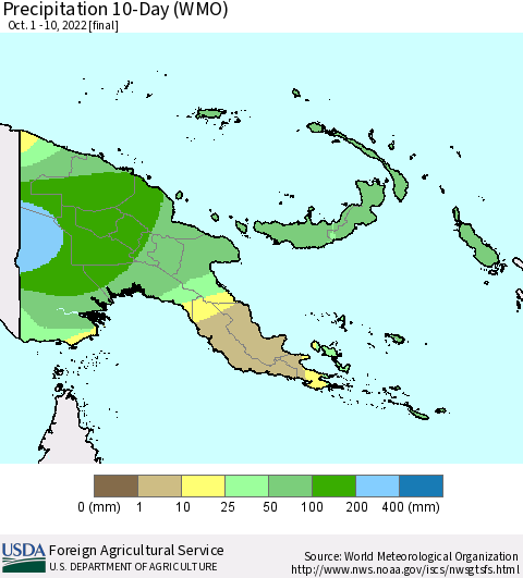 Papua New Guinea Precipitation 10-Day (WMO) Thematic Map For 10/1/2022 - 10/10/2022
