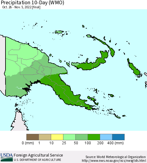 Papua New Guinea Precipitation 10-Day (WMO) Thematic Map For 10/26/2022 - 11/5/2022