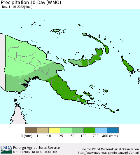 Papua New Guinea Precipitation 10-Day (WMO) Thematic Map For 11/1/2022 - 11/10/2022