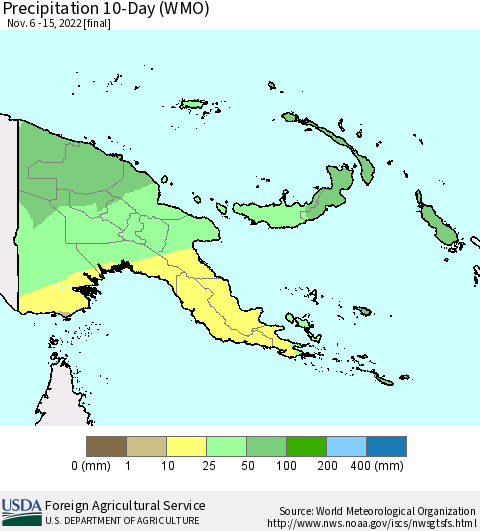 Papua New Guinea Precipitation 10-Day (WMO) Thematic Map For 11/6/2022 - 11/15/2022