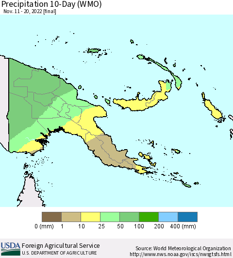 Papua New Guinea Precipitation 10-Day (WMO) Thematic Map For 11/11/2022 - 11/20/2022