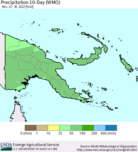 Papua New Guinea Precipitation 10-Day (WMO) Thematic Map For 11/21/2022 - 11/30/2022