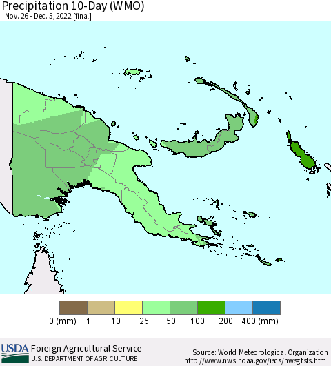Papua New Guinea Precipitation 10-Day (WMO) Thematic Map For 11/26/2022 - 12/5/2022