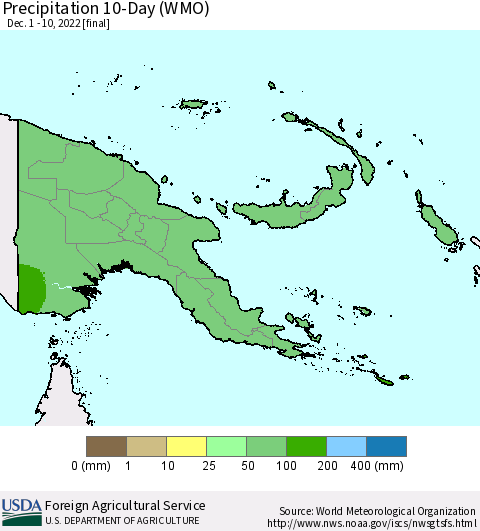 Papua New Guinea Precipitation 10-Day (WMO) Thematic Map For 12/1/2022 - 12/10/2022