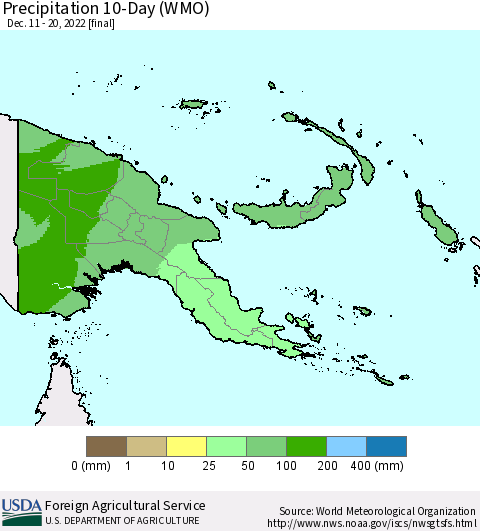 Papua New Guinea Precipitation 10-Day (WMO) Thematic Map For 12/11/2022 - 12/20/2022