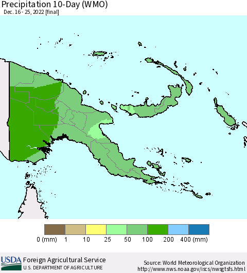 Papua New Guinea Precipitation 10-Day (WMO) Thematic Map For 12/16/2022 - 12/25/2022