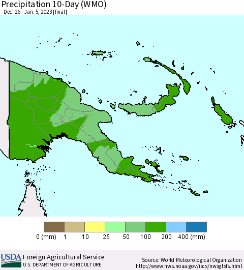 Papua New Guinea Precipitation 10-Day (WMO) Thematic Map For 12/26/2022 - 1/5/2023