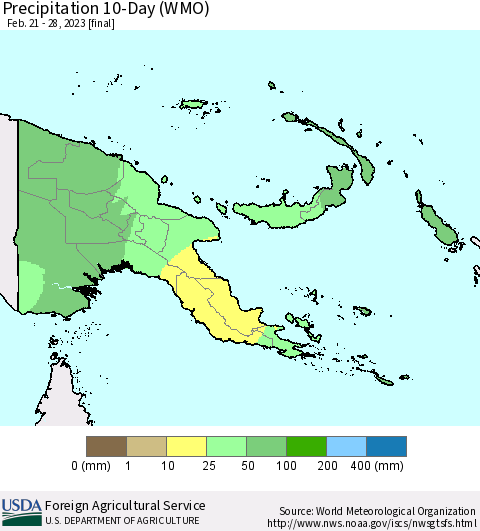 Papua New Guinea Precipitation 10-Day (WMO) Thematic Map For 2/21/2023 - 2/28/2023
