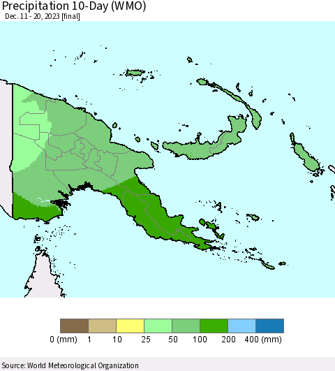 Papua New Guinea Precipitation 10-Day (WMO) Thematic Map For 12/11/2023 - 12/20/2023