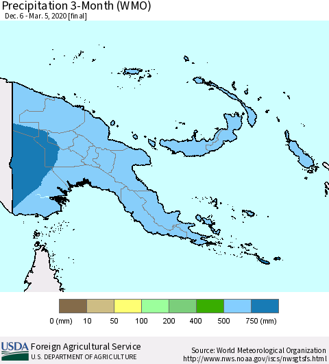 Papua New Guinea Precipitation 3-Month (WMO) Thematic Map For 12/6/2019 - 3/5/2020