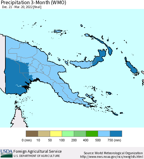 Papua New Guinea Precipitation 3-Month (WMO) Thematic Map For 12/21/2021 - 3/20/2022