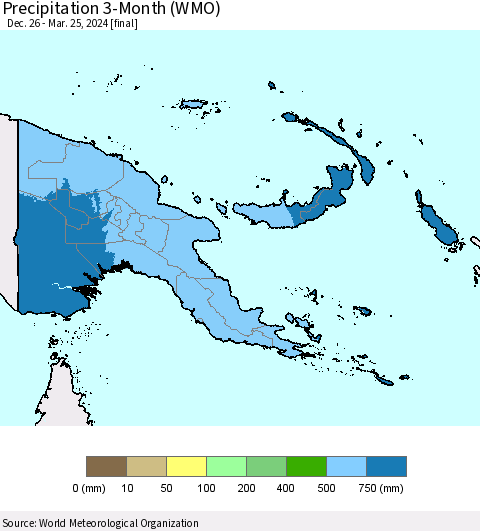 Papua New Guinea Precipitation 3-Month (WMO) Thematic Map For 12/26/2023 - 3/25/2024