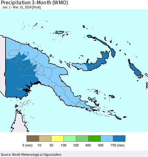Papua New Guinea Precipitation 3-Month (WMO) Thematic Map For 1/1/2024 - 3/31/2024