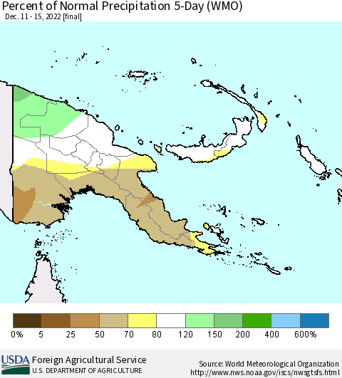 Papua New Guinea Percent of Normal Precipitation 5-Day (WMO) Thematic Map For 12/11/2022 - 12/15/2022