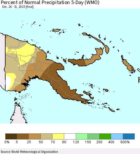 Papua New Guinea Percent of Normal Precipitation 5-Day (WMO) Thematic Map For 12/26/2023 - 12/31/2023