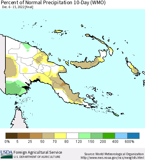 Papua New Guinea Percent of Normal Precipitation 10-Day (WMO) Thematic Map For 12/6/2022 - 12/15/2022
