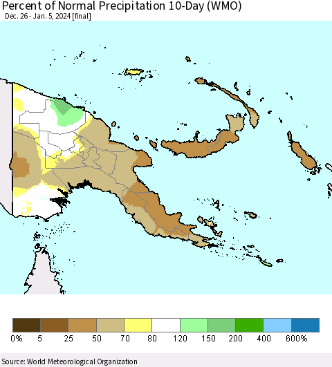 Papua New Guinea Percent of Normal Precipitation 10-Day (WMO) Thematic Map For 12/26/2023 - 1/5/2024