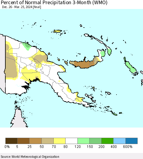 Papua New Guinea Percent of Normal Precipitation 3-Month (WMO) Thematic Map For 12/26/2023 - 3/25/2024