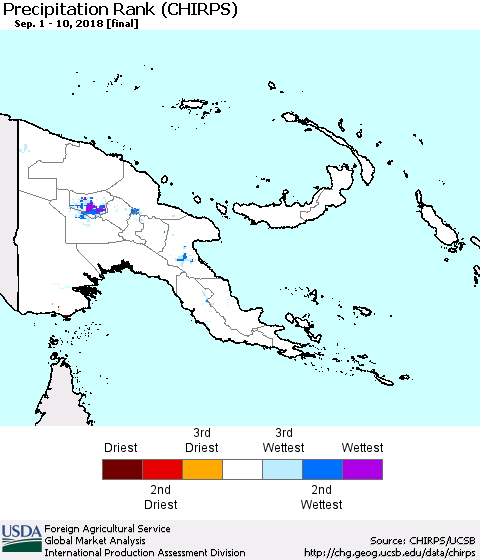 Papua New Guinea Precipitation Rank since 1981 (CHIRPS) Thematic Map For 9/1/2018 - 9/10/2018