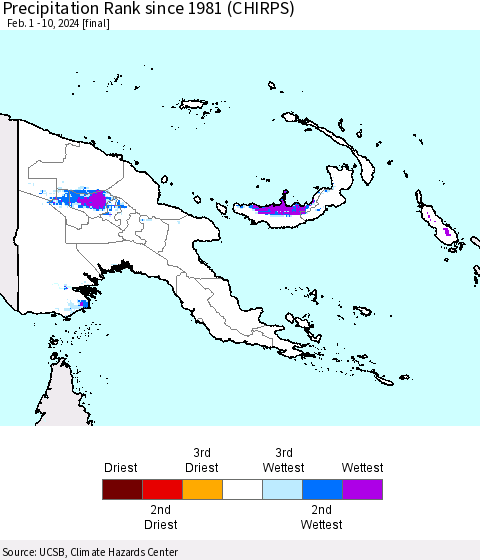 Papua New Guinea Precipitation Rank since 1981 (CHIRPS) Thematic Map For 2/1/2024 - 2/10/2024