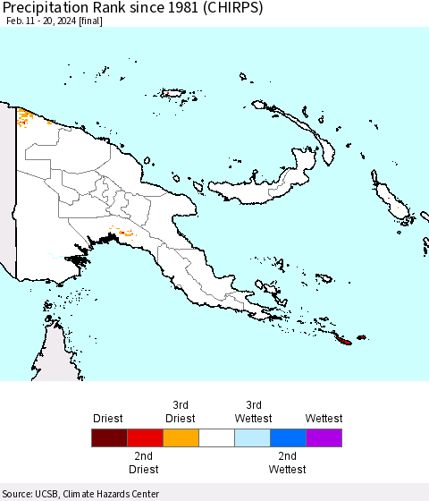 Papua New Guinea Precipitation Rank since 1981 (CHIRPS) Thematic Map For 2/11/2024 - 2/20/2024