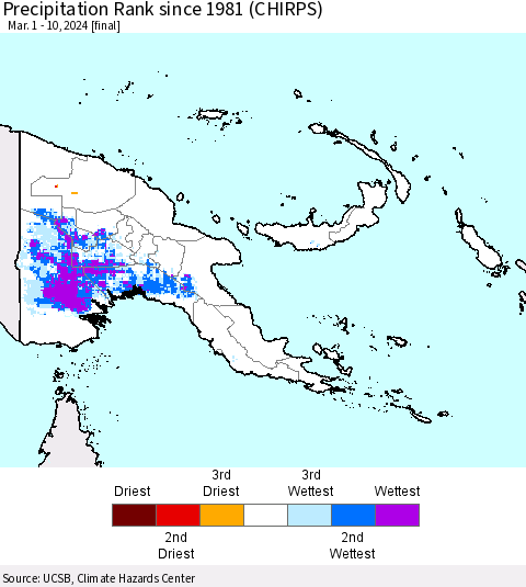 Papua New Guinea Precipitation Rank since 1981 (CHIRPS) Thematic Map For 3/1/2024 - 3/10/2024