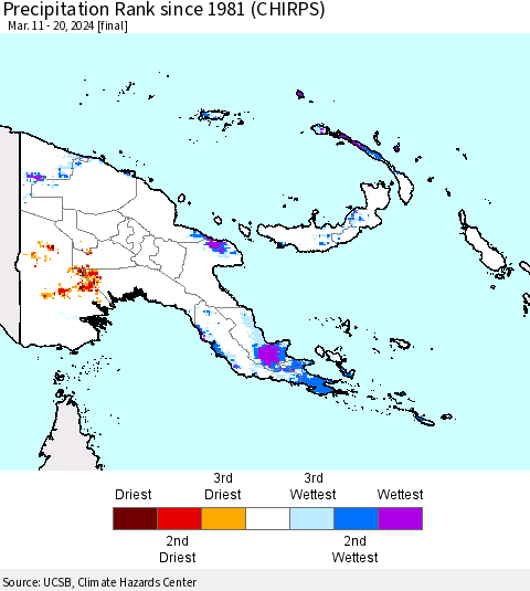 Papua New Guinea Precipitation Rank since 1981 (CHIRPS) Thematic Map For 3/11/2024 - 3/20/2024