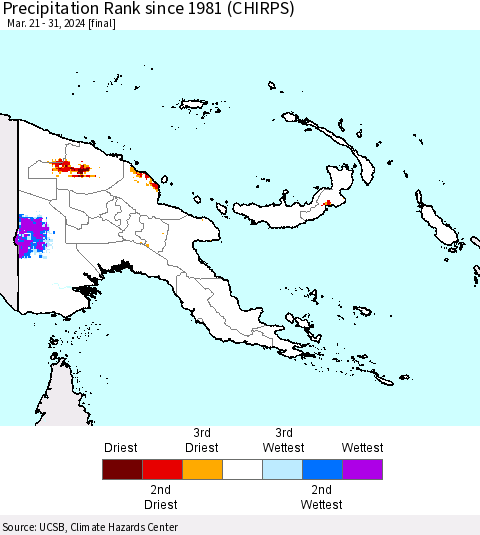 Papua New Guinea Precipitation Rank since 1981 (CHIRPS) Thematic Map For 3/21/2024 - 3/31/2024