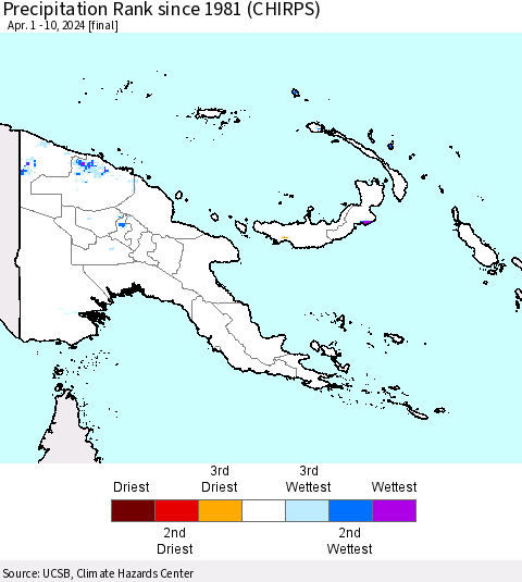 Papua New Guinea Precipitation Rank since 1981 (CHIRPS) Thematic Map For 4/1/2024 - 4/10/2024