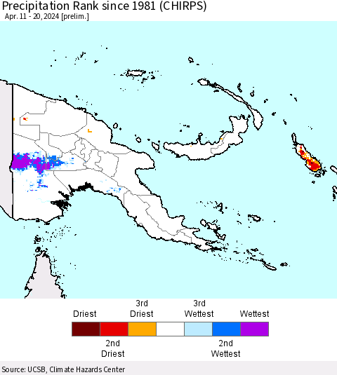 Papua New Guinea Precipitation Rank since 1981 (CHIRPS) Thematic Map For 4/11/2024 - 4/20/2024
