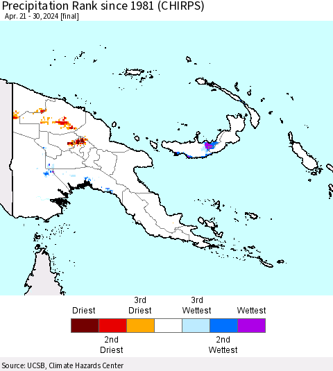 Papua New Guinea Precipitation Rank since 1981 (CHIRPS) Thematic Map For 4/21/2024 - 4/30/2024