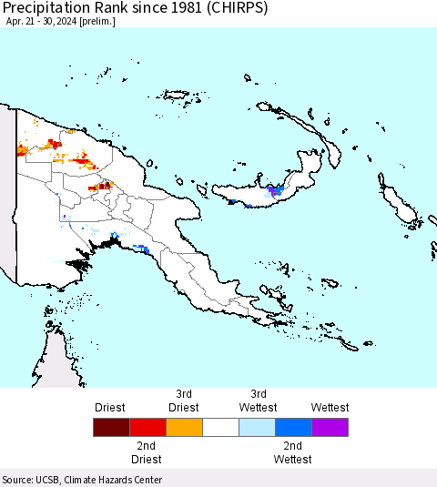 Papua New Guinea Precipitation Rank since 1981 (CHIRPS) Thematic Map For 4/21/2024 - 4/30/2024
