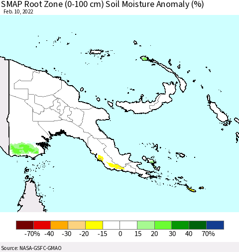 Papua New Guinea SMAP Root Zone (0-100 cm) Soil Moisture Anomaly (%) Thematic Map For 2/6/2022 - 2/10/2022