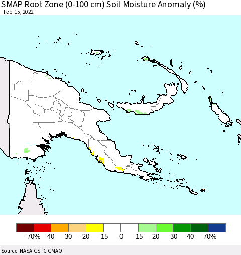 Papua New Guinea SMAP Root Zone (0-100 cm) Soil Moisture Anomaly (%) Thematic Map For 2/11/2022 - 2/15/2022