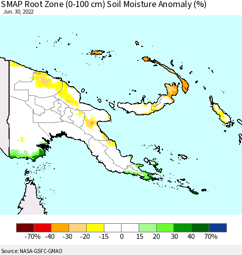 Papua New Guinea SMAP Root Zone (0-100 cm) Soil Moisture Anomaly (%) Thematic Map For 6/26/2022 - 6/30/2022