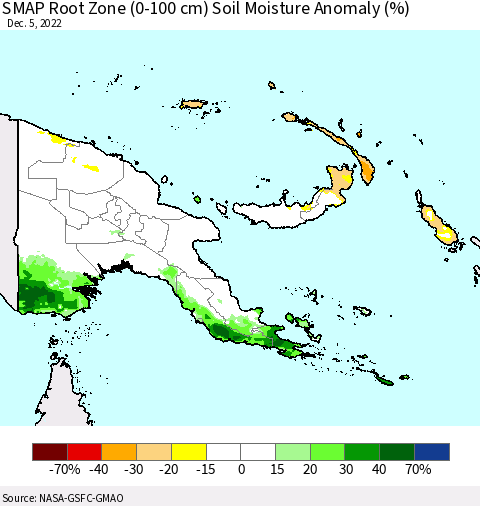 Papua New Guinea SMAP Root Zone (0-100 cm) Soil Moisture Anomaly (%) Thematic Map For 12/1/2022 - 12/5/2022