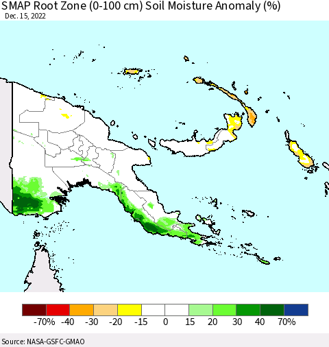 Papua New Guinea SMAP Root Zone (0-100 cm) Soil Moisture Anomaly (%) Thematic Map For 12/11/2022 - 12/15/2022