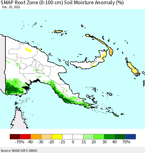 Papua New Guinea SMAP Root Zone (0-100 cm) Soil Moisture Anomaly (%) Thematic Map For 12/16/2022 - 12/20/2022