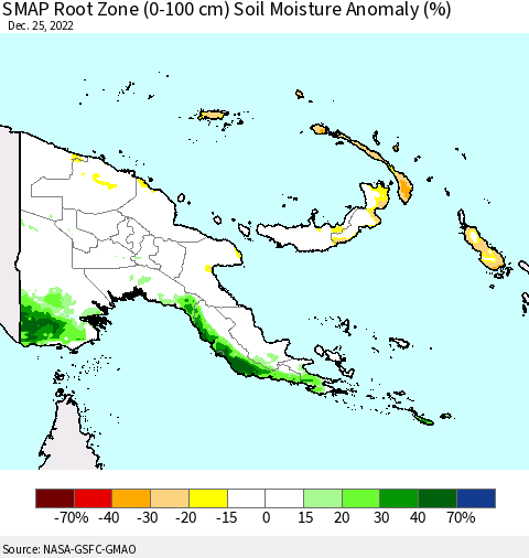 Papua New Guinea SMAP Root Zone (0-100 cm) Soil Moisture Anomaly (%) Thematic Map For 12/21/2022 - 12/25/2022