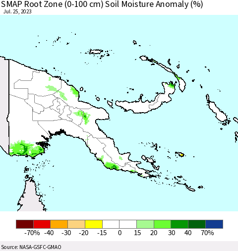 Papua New Guinea SMAP Root Zone (0-100 cm) Soil Moisture Anomaly (%) Thematic Map For 7/21/2023 - 7/25/2023
