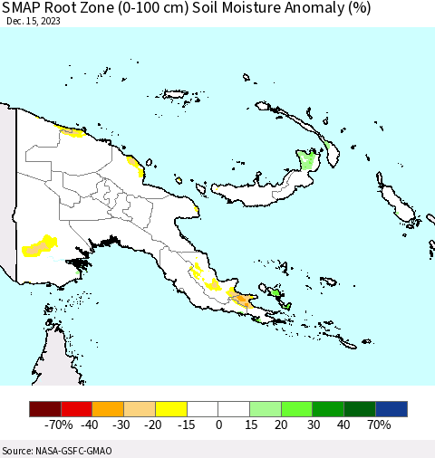 Papua New Guinea SMAP Root Zone (0-100 cm) Soil Moisture Anomaly (%) Thematic Map For 12/11/2023 - 12/15/2023