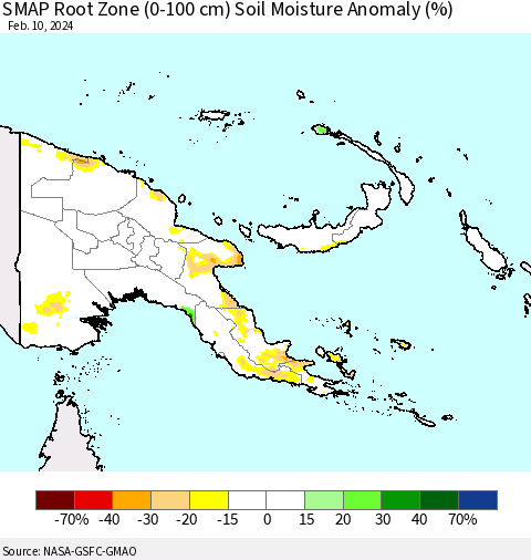 Papua New Guinea SMAP Root Zone (0-100 cm) Soil Moisture Anomaly (%) Thematic Map For 2/6/2024 - 2/10/2024
