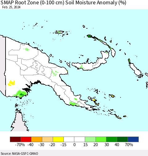 Papua New Guinea SMAP Root Zone (0-100 cm) Soil Moisture Anomaly (%) Thematic Map For 2/21/2024 - 2/25/2024